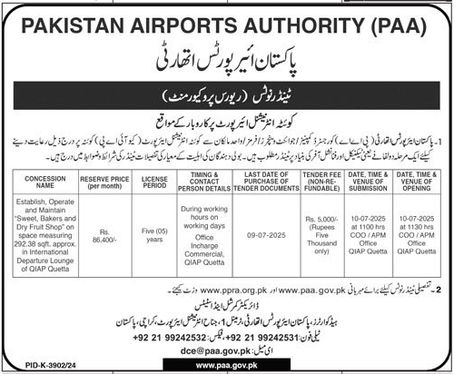Pakistan Airport Authority Karachi Tender Notice